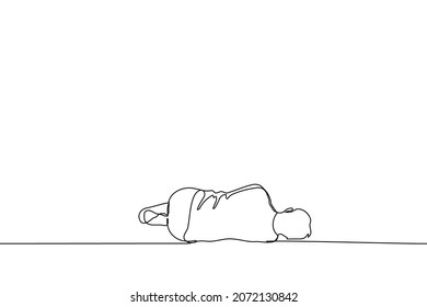 man lies the floor in fetal position    one line drawing vector  the concept obesity  sleep in the fetal position