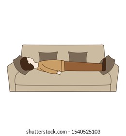 A man lies on a sofa