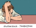 man lies on the table, thinking, depression and fatigue. Pop art retro vector illustration