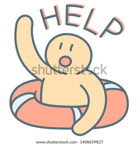 Man in lifebuoy call for emergency help - vector illustration of cry for help