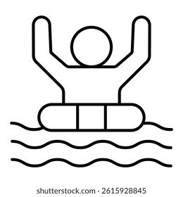 Man with lifebuoy ring thin line icon, life insurance concept. Vector graphics. Human at water, rescue sign on white background, linear style for mobile or design