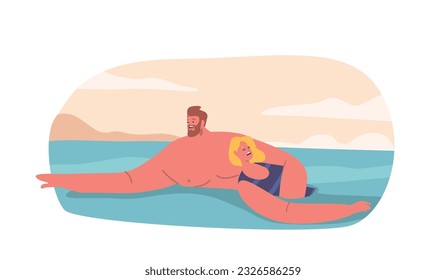 Man Lifeguard Rescues Drowning Woman, Displaying Strength, Courage, And Quick Thinking, Vector Illustration