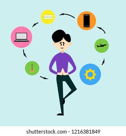 man with lifestyle icons vector for web