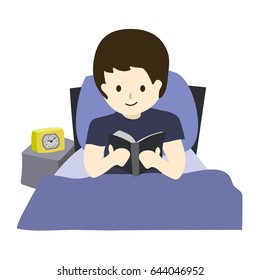 Man lifestyle reading happily in bed