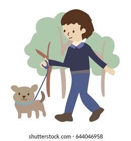 Man lifestyle walking in the park with his pet
