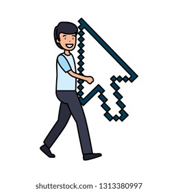 man lifitng arrow mouse pointer