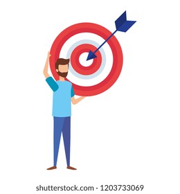 man lifitng target with arrow