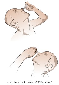 The man lifted a drop from the cold to his nose. Colored Vector illustration.