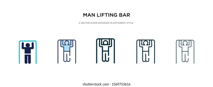 man lifting bar icon in different style vector illustration. two colored and black man lifting bar vector icons designed in filled, outline, line and stroke style can be used for web, mobile, ui