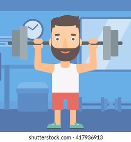 Mann, der Barbell hebt.