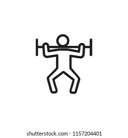 Man lifting barbell line icon. Weightlifting, bodybuilding, strength training. Exercise concept. Vector illustration can be used for topics like sport, healthy lifestyle, fitness