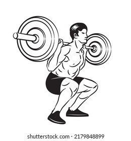 Man lifting barbell vector illustration in hand drawn style, perfect for gym club and fitness logo