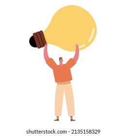 man lifting bulb idea character