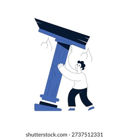 Man lifting a cracked pillar Vector illustration. EPS 10 file		