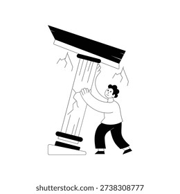Man lifting a cracked pillar Vector illustration. EPS 10 file		