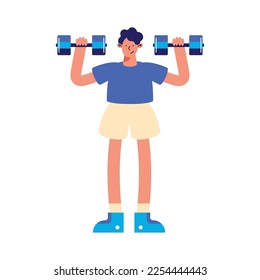 man lifting dumbbells fitness character