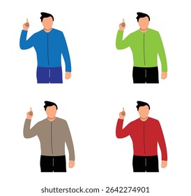 Man Lifting Finger Up While Explaining Something Different Colors. People gestures and activities vector art