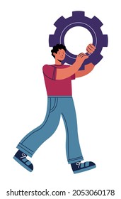 man lifting gear setting machine