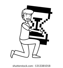 man lifting hourglass counter computer