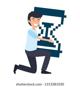 man lifting hourglass counter computer