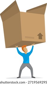 Homem levantando uma enorme caixa móvel