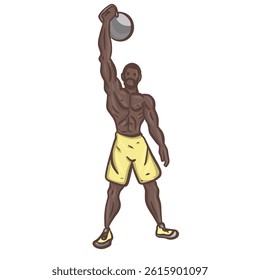 Man Lifting Kettlebell Overhead – CrossFit Strength Workout Illustration