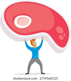 Hombre levantando un filete de carne