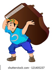 Man Lifting a Piano, vector illustration