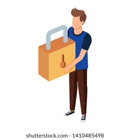man lifting safe secure padlock