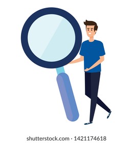man lifting search magnifying glass