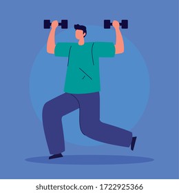 man lifting weights avatar character vector illustration design