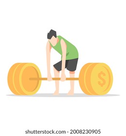 man lifting weights. coins. isolated on a white background. concept of hard work illustration. suitable for business themes, work, work from home etc. flat vector style