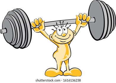 Man lifting weights. Conceptual image about the sport of weightlifting. Vector illustration in cartoon style, available in EPS 10.