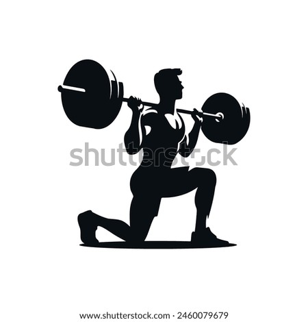Man lifting weights with a dumbbell silhouette isolated on a white background