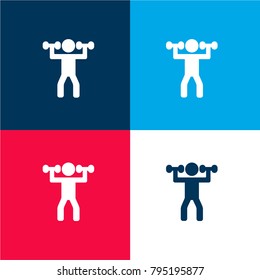Man Lifting Weights four color material and minimal icon logo set in red and blue