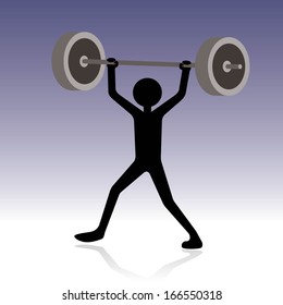 man lifting weights, funny cartoon concept 