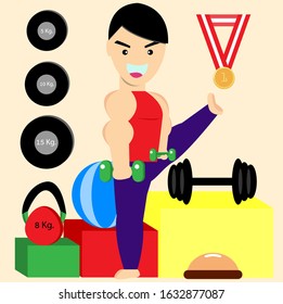 a man lifting weights in gym cartoon vector