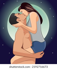 man lifting woman and kissing vector illustration