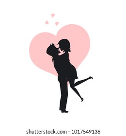 man lifting woman, romantic couple silhouette 