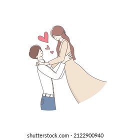 A man is lifting a woman up. lovely couple illustration.