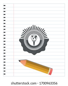 man lifting world icon draw (pencil strokes). Vector Illustration. Detailed.