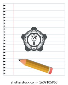 man lifting world icon emblem drawn in pencil. Vector Illustration. Detailed.