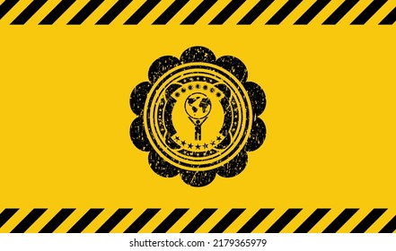 Mann Hebe Welt Symbol Grunge Warnzeichen Emblem. Vektorgrafik. Detaillierte Angaben. 
