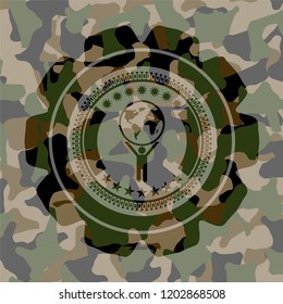man lifting world icon inside camouflage texture