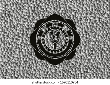 man lifting world icon inside dark badge with bubbles background. Vector Illustration. Detailed.