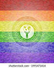 Menschen, die die Welt in leuchtenden Farben Symbol. 