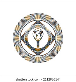 Mensch Hebeweltsymbol im arabischen Emblem. Arabeske Einrichtung. 