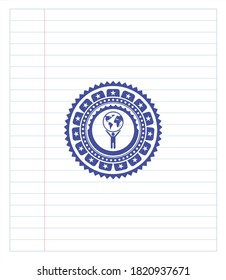 Mann Hebe Welt Symbol mit Stift Striche. Blaue Tinte. Vektorgrafik. Detaillierte Angaben. 