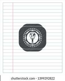 man lifting world icon with pencil strokes. Vector Illustration. Detailed.