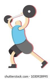 man lifts a heavy barbell, vector image, flat design, cartoon ch
